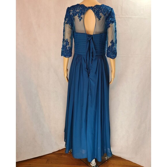 New Mother of the Bride (10) Ink Blue Chiffon Pleated Bodice High Low Dress - Picture 5 of 8